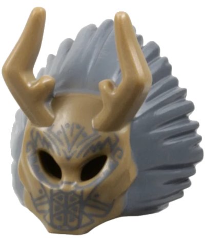 LEGO onderdeel Minifigure, Headgear Mask Ornate with Antelope Horns, Dark Bluish Gray Lion Mane and Tribal Markings Pattern (35484pb01)