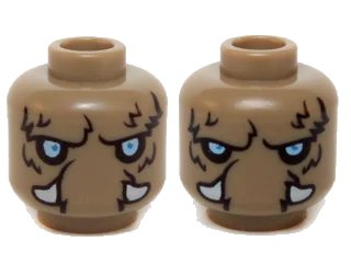 LEGO onderdeel Minifigure, Head Dual Sided Alien Chima Mammoth Light Blue Eyes, Fur, and White Tusks Neutral / Stern Pattern (Mungus) (3626pb1148)