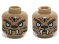 LEGO onderdeel Minifigure, Head Dual Sided Alien Chima Tiger with Fur, Fangs, Light Blue Eyes and Black Stripes, Neutral / Angry Pattern (Strainor) 3626pb1467