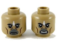 LEGO part Minifigure, Head Dual Sided Alien White Diamond, Cheek Lines, Neutral / Angry Pattern - Hollow Stud 3626pb2627