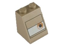 LEGO onderdeel Slope 65 2 x 2 x 2 with Bottom Tube with Brown Eye on White Background Rectangle Pattern 3678bpb029