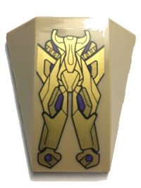 LEGO part Wedge 4 x 4 Triple Curved No Studs with Gold Armor Plates with Dark Purple Highlights Pattern (Sticker) - Set 6865 47753pb069