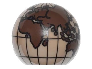LEGO onderdeel Cylinder Hemisphere 2 x 2 with Cutout with Europe, Africa, Asia, Australia Dark Brown Globe Pattern (61287pb006)