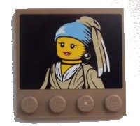 LEGO part Tile, Modified 4 x 4 with Studs on Edge with Minifigure Girl with a Pearl Earring Painting Pattern (Sticker) - Set 60008 6179pb061
