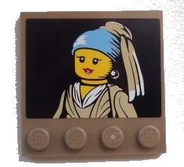 LEGO onderdeel Tile, Modified 4 x 4 with Studs on Edge with Minifigure Girl with a Pearl Earring Painting Pattern (Sticker) - Set 60008 (6179pb061)