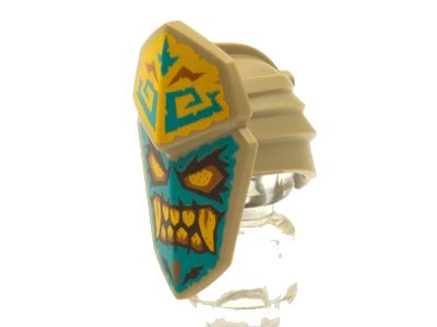 LEGO onderdeel Minifigure, Headgear Islander Mask Dark Turquoise Face, Bright Light Orange Eyes and Teeth Pattern (69565pb01)