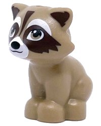 LEGO part Raccoon, Friends with White Muzzle, Black Nose, Dark Brown Markings on Face, Ears and Tail Pattern 77110pb01