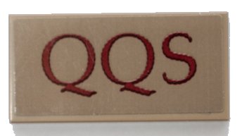 LEGO onderdeel Tile 2 x 4 with Dark Red 'QQS' on Dark Tan Background Pattern (Sticker) - Set 75978 (87079pb0919)