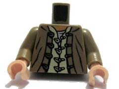 LEGO onderdeel Torso Indiana Jones Jacket and Shirt with Buttons and Loops Pattern / Dark Tan Arms / Light Nougat Hands (973pb0533c01)