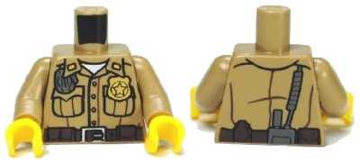 LEGO onderdeel Torso Shirt Button Down with Pockets, Radio, Badge and Dark Brown Belt Pattern / Dark Tan Arms / Yellow Hands (973pb0985c01)