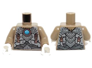 LEGO onderdeel Torso Light Bluish Gray Scaled Armor, Copper Key Pendants and Blue Round Jewel (Chi) Pattern / Dark Tan Arms / White Hands (973pb1718c01)