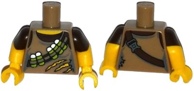 LEGO onderdeel Torso Torn Tank Top with Ammunition Belt over Dark Brown Shirt Pattern / Yellow Arms with Molded Dark Brown Short Sleeves Pattern / Yellow Hands (973pb1776c01)