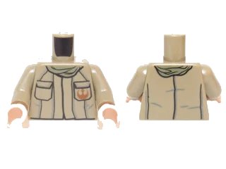 LEGO onderdeel Torso SW Jacket with Dark Orange Rebel Alliance Symbol, 2 Pockets and Olive Green Scarf Pattern / Dark Tan Arms / Light Nougat Hands (973pb2217c01)