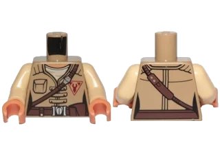 LEGO onderdeel Torso Female Jacket with Brown Diagonal Belt and Red Freemaker Logo Pattern (SW Kordi) / Tan Arms / Nougat Hands (973pb2841c01)