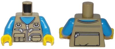 LEGO onderdeel Torso Vest with Zipper, Pockets and Pouches Over Dark Azure Shirt Pattern / Dark Azure Arms / Yellow Hands (973pb2912c01)