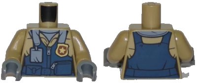 LEGO onderdeel Torso Town Police Flight Suit with Name Tag and Gold Badge Pattern / Dark Tan Arms / Dark Bluish Gray Hands (973pb2918c01)