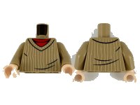 LEGO part Torso Sweater with Vertical White Stripes over Red Undershirt Pattern / Dark Tan Arms / Light Nougat Hands 973pb3228c01