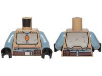 LEGO onderdeel Torso SW Armor Silver Plates and Dark Brown Belt Pattern (Mandalorian) / Sand Blue Arms / Black Hands 973pb3800c01