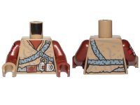 LEGO onderdeel Torso Female Tunic and Sand Blue Plaited Belts Pattern / Reddish Brown Arms and Red and White Armor Plate Pattern on Right / Reddish Brown Hand Left / Dark Tan Hand Right 973pb3860c01