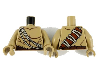LEGO onderdeel Torso Bare Chest with Muscles Outline, Fur Waist and Rope Pattern / Dark Tan Arms / Dark Tan Hands (973pb3927c01)