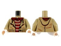 LEGO onderdeel Torso Jacket with Buttons, Pockets and Dark Red Shirt with Tan Stripes Pattern / Dark Tan Arms / Light Nougat Hands 973pb4023c01