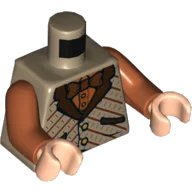 LEGO part Torso Vest Over Dark Orange Shirt and Reddish Brown Bow Tie Pattern / Dark Orange Arms / Light Nougat Hands 973pb4034c01