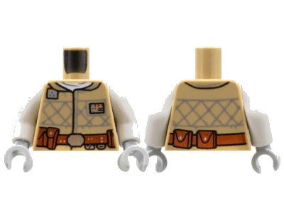 LEGO onderdeel Torso Coat, Silver Badge with Red and Blue Trim, Dark Bluish Gray Mesh, Reddish Brown Belt Pattern / White Arms / Light Bluish Gray Hands (973pb4503c01)