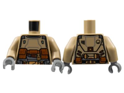 LEGO onderdeel Torso Armor, Reddish Brown and Dark Bluish Gray Trim, Dark Orange Pouches Pattern / Dark Tan Arms / Dark Bluish Gray Hands (973pb4681c01)