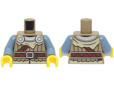 LEGO onderdeel Torso Viking Jacket with Tan Fur, Silver Collar and Shoulder Disks, Reddish Brown Strap and Belt with Buckle Pattern / Sand Blue Arms / Yellow Hands (973pb4778c01)