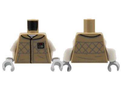 LEGO onderdeel Torso Vest, Dark Bluish Gray Check Lines and Kangaroo Pocket, Silver Name Rank Badge Pattern / White Arms / Light Bluish Gray Hands (973pb4794c01)