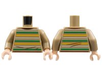 LEGO part Torso Sweater with Bright Light Orange, Green, and Tan Stripes, Reddish Brown Hems and Wrinkles Pattern / Dark Tan Arms / Light Nougat Hands 973pb4822c01