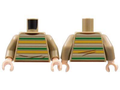 LEGO onderdeel Torso Sweater with Bright Light Orange, Green, and Tan Stripes, Reddish Brown Hems and Wrinkles Pattern / Dark Tan Arms / Light Nougat Hands (973pb4822c01)