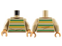 LEGO part Torso Sweater with Bright Light Orange, Green, and Tan Stripes, Reddish Brown Hems and Wrinkles Pattern / Dark Tan Arms / Medium Nougat Hands 973pb4822c02