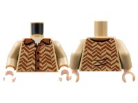 LEGO part Torso Shirt with 4 Black Buttons, Reddish Brown Collar and Zigzag Stripes, Light Nougat Neck Pattern / Dark Tan Arms / Light Nougat Hands 973pb4886c01