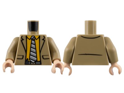 LEGO onderdeel Torso Suit Jacket, Bright Light Orange Shirt, Diagonal Striped Tie, Dark Bluish Gray Belt Pattern / Dark Tan Arms / Light Nougat Hands (973pb4924c01)