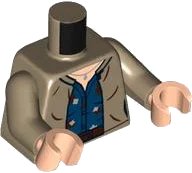 LEGO onderdeel Torso Female Cardigan, Dark Blue Shirt with Flowers, Silver Necklace, Reddish Brown Belt Pattern / Dark Tan Arms / Light Nougat Hands (973pb4994c01)