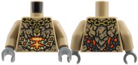 LEGO part Torso Gold Pendant Necklace, Black Cracks with Silver Trim, Bright Light Yellow and Reddish Orange Lava Pattern / Dark Tan Arms / Dark Bluish Gray Hands 973pb6506c01