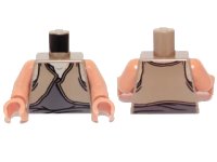 LEGO onderdeel Torso SW Gungan Dark Bluish Gray / Light Brown Shirts Front and Back Pattern / Nougat Arms / Nougat Hands 973px59bc01