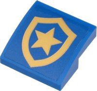 LEGO part Slope, Curved 2 x 2 x 2/3 with Gold Police Star Badge Logo Pattern (Sticker) - Sets 60271 / 60315 15068pb295