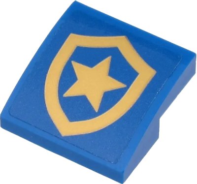 LEGO onderdeel Slope, Curved 2 x 2 x 2/3 with Gold Police Star Badge Logo Pattern (Sticker) - Sets 60271 / 60315 (15068pb295)