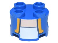 LEGO onderdeel Brick, Round 2 x 2 with Pin Holes with Vest Open with Bright Light Orange and Dark Blue Trim over White Shirt, Light Nougat Neck Pattern (Super Mario Toad / Blue Toad Torso) 17485pb007