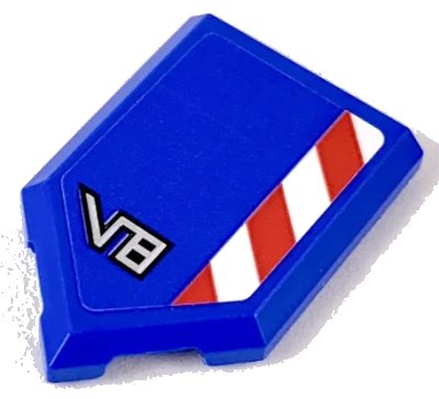 LEGO onderdeel Tile, Modified 2 x 3 Pentagonal with Red and White Caution Stripe and Silver 'V8' Pattern (Sticker) - Set 60223 (22385pb173)