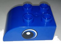 LEGO part Duplo, Brick 2 x 3 Slope Curved with Circled Black Eye with Crescent and White Pupil Pattern on Both Sides 2302pb13