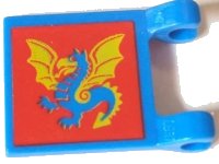 LEGO part Flag 2 x 2 Square with Red Square and Yellow / Blue Dragon Pattern 2335px9