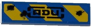 LEGO onderdeel Tile 1 x 4 with Blue and Yellow Danger Stripes, 'ADU' and 3 Laser Burns Pattern (Sticker) - Set 7052 (2431pb0239)