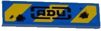 LEGO onderdeel Tegel 1 x 4 met Blauwe en Gele Gevarenstrepen, 'ADU' en 2 Laserbrandwonden Patroon (Sticker) - Set 7052 2431pb0240
