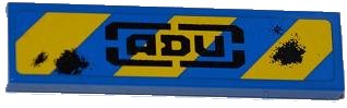 LEGO onderdeel Tegel 1 x 4 met Blauwe en Gele Gevarenstrepen, 'ADU' en 2 Laserbrandwonden Patroon (Sticker) - Set 7052 (2431pb0240)