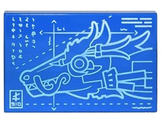 LEGO onderdeel Tile 2 x 3 with White Dragon Head Blueprints Pattern (26603pb006)
