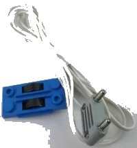 LEGO part Electric, Train Track Contact Base with Wire (97cm) with Light Gray Electric, Connector, 2-Way Male Rounded Wide Long with Cross-Cut Pins (2913 / bb0093bc01) 2913c04