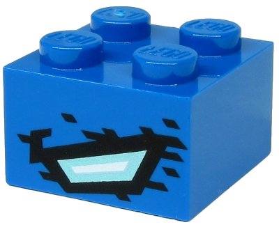 LEGO part Stein 2 x 2 mit metallisch hellblau und weiß Viereck und schwarze Streifen und Flecken (Drachenauge) Muster auf zwei Seiten (3003pb110)